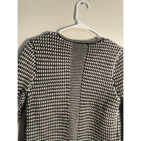 Talbots Black Checked Pure Merino Wool Chunky Knit Cardigan Size Medium - Picture 6 of 9